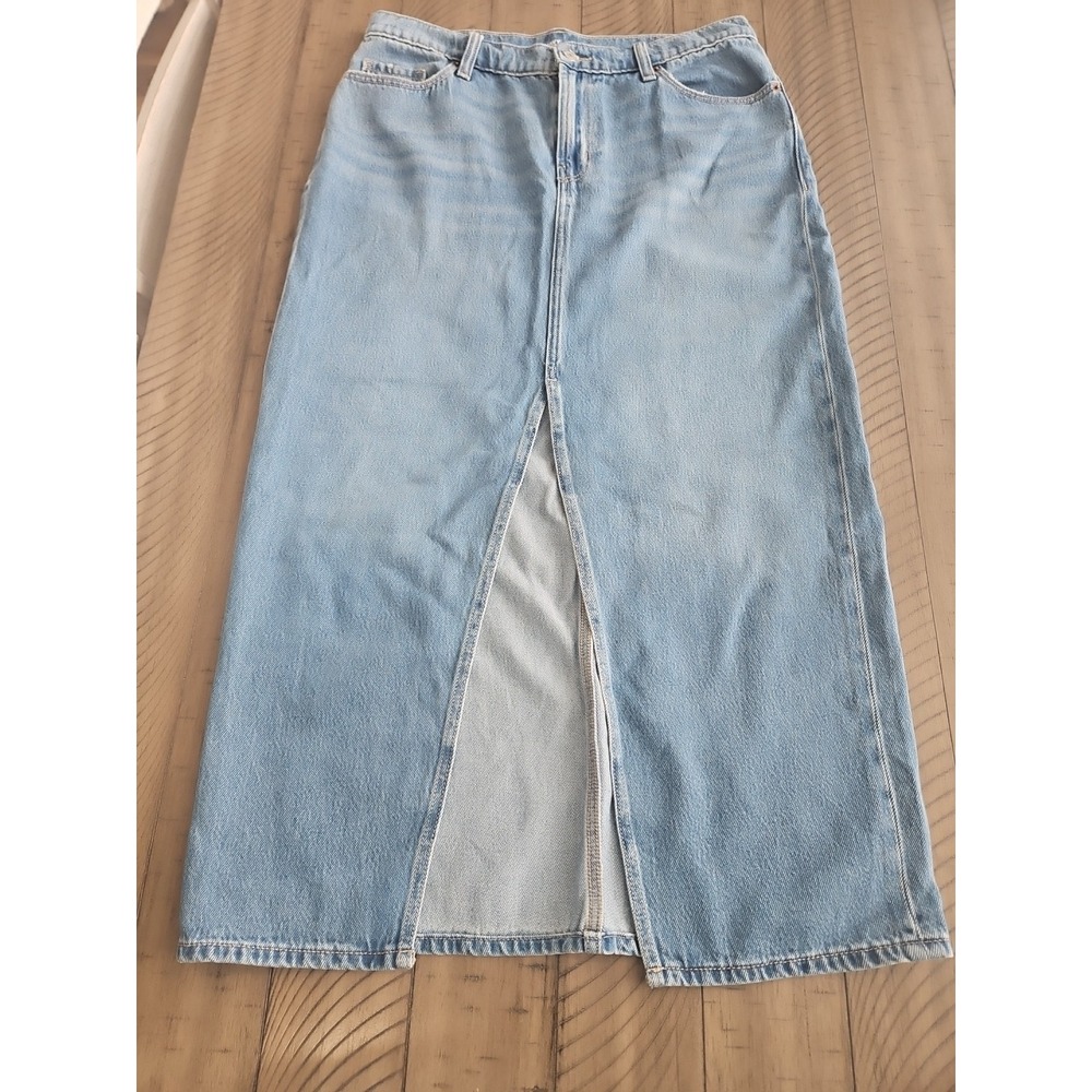 Old Navy Light Blue Denim Maxi Skirt with Front Slit